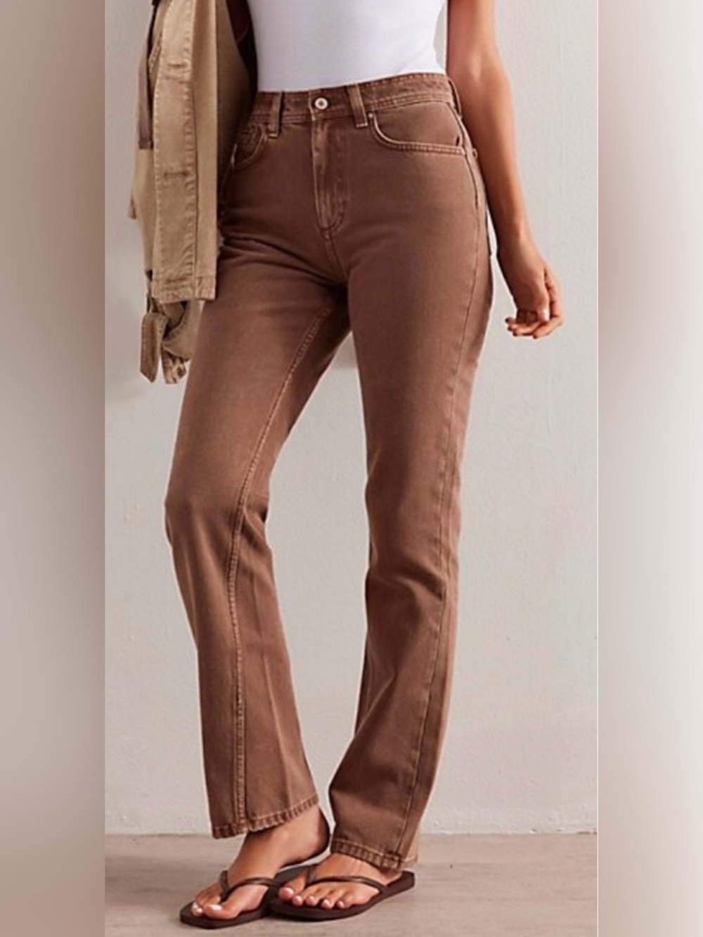 NEW FREE PEOPLE WE THE FREE BROWN XENA SLIM STRAIGHT JEANS OB1966940 SZ 28